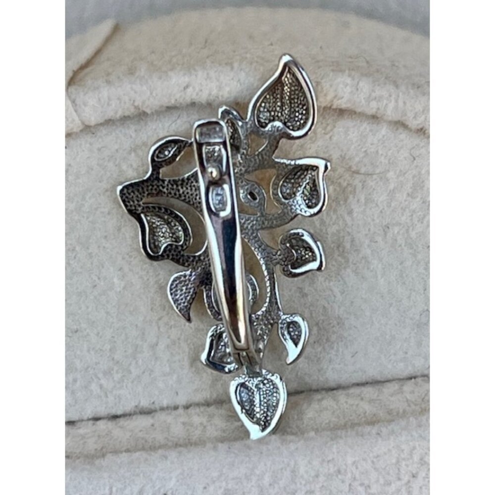 925 Sterling Silver Leaf Vine English Lock Earrings Women's 10mm x 5mm - Picture 3 of 4